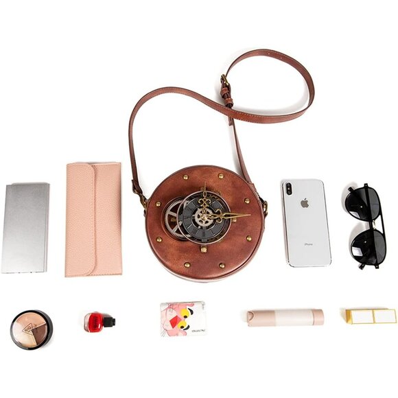 Leather Steampunk Messenger Bag Crossbody Purse Gothic Retro Style Women's - Picture 4 of 8